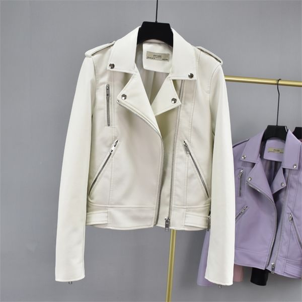 

leather jacket women spring autumn rivet turn down collar purple pu coats ladies biker moto short faux jackets outwear 210602, Black