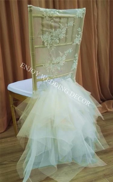 

chair covers 40pcs yhc#119 fancy embroidery back cover with tulle skirt for decor