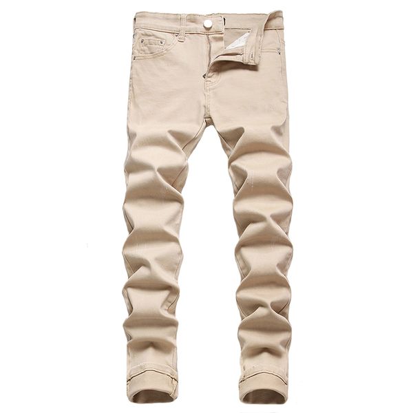 Pantaloni da uomo slim fit dal design semplice kaki jeans elasticizzati casual graffi a mano pantaloni all-match Pantalones De Hombre