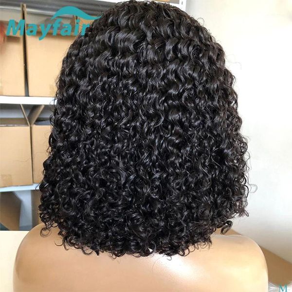 

mayfair 13x4 afro kinky bob lace front wig human hair brazilian water wave pre plucked short for women non-remy hair1, Black;brown