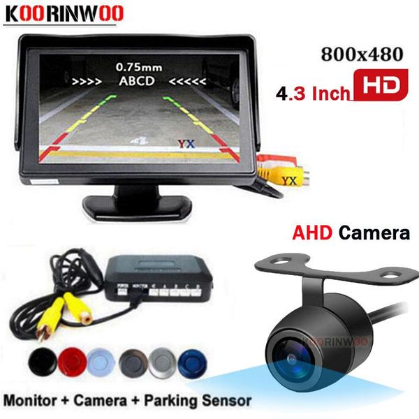 Koorinwoo Dual Core CPU Sistema video Sensore di parcheggio per auto Nero Bianco Grigio Radar 4 Allarme Beep Step UP Mostra distanza sul monitor Kit Vista posteriore C