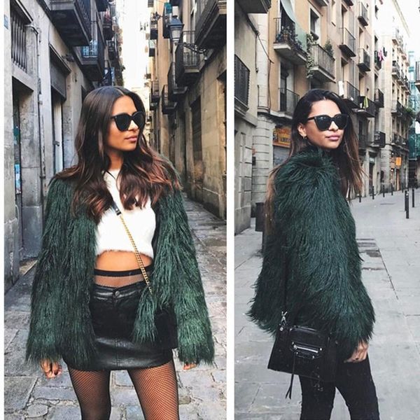 

women's fur & faux coat wool and cotton imitation beach european american women, Black