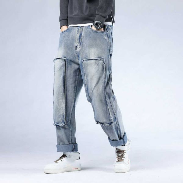 

men's jeans dark blue skateboard casual baggy hip hop plus size 30-46 with multi pockets rdkc b7ir