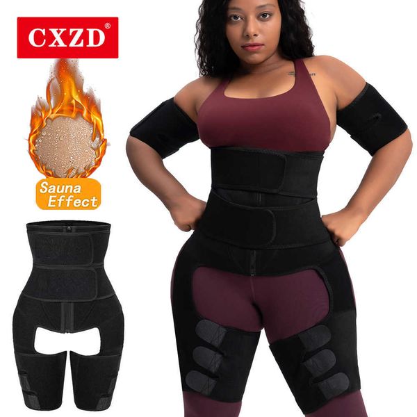 CXZD ter sauna şekillendirici 3 in 1 neopren bel antrenör ve uyluk düzeltici kadın shapewear sıkıştırma kemer bacak desteği popo kaldırıcı