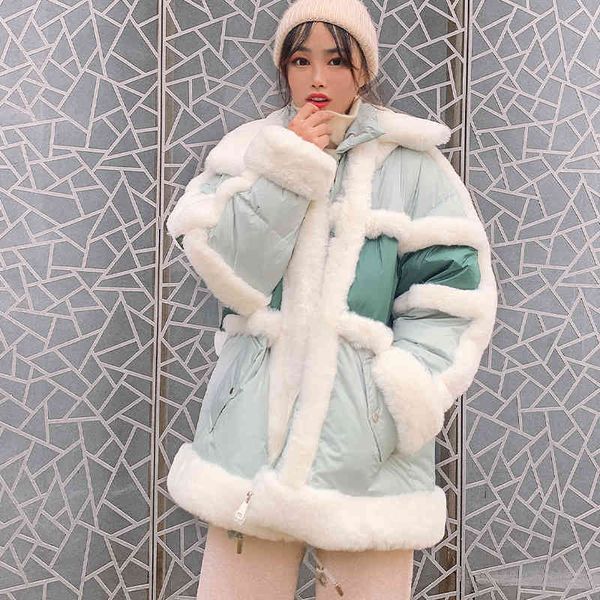 

Women's Down & Parkas Winter Coat Loose Mid-length Section Korean Style Parka Fashion Stitching Oversized Keep warm Jackets 8VT0, Black