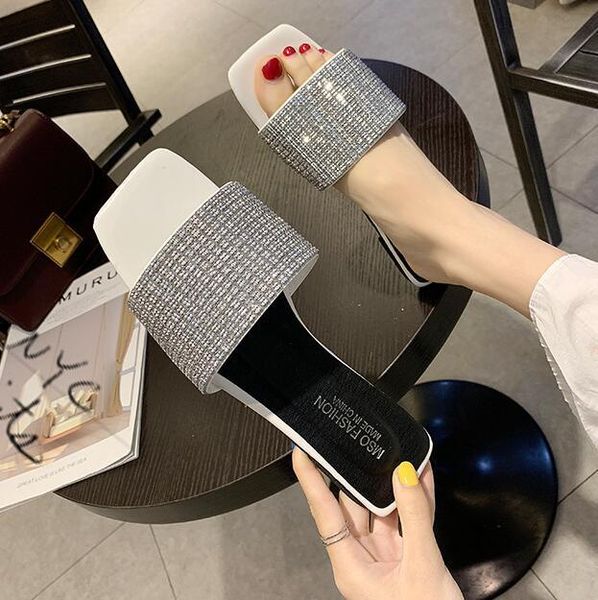 

summer women beautiful casual bling crystal sandals woman shoes fashion slippers, Black