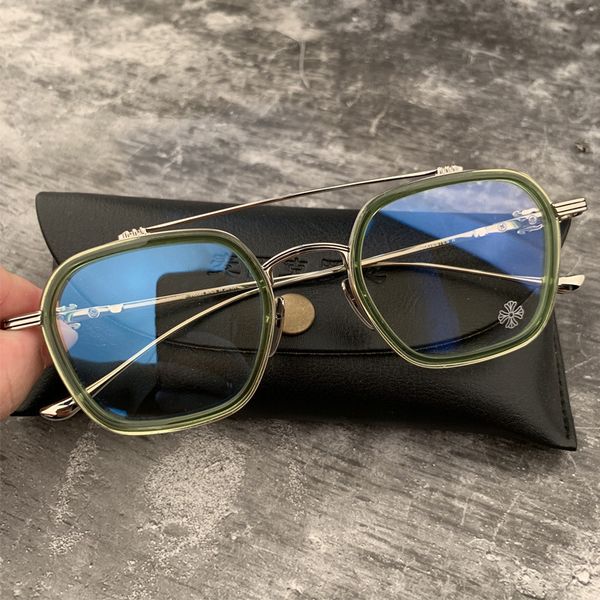 

new krosin glasses frame double beam plate square nearsighted silver face personalized sword leg, White;black