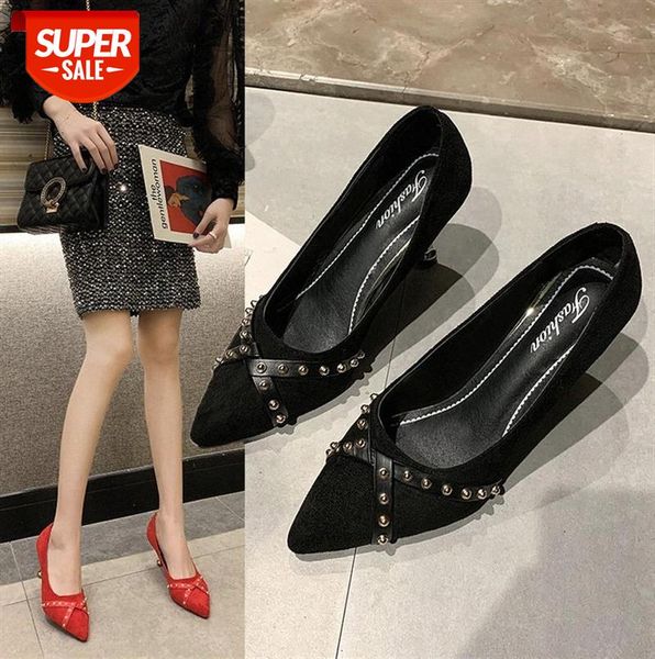 

high-heeled shoes women's stiletto suede cat with shallow mouth single large size 41-43 #qd83, Black