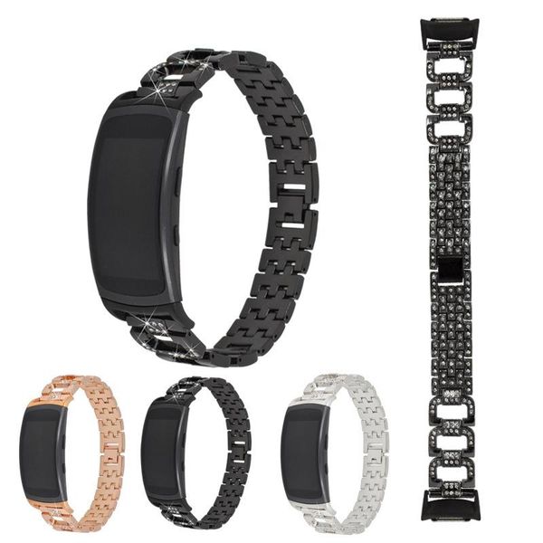 

watch bands steel diamond watchband for samsung gear fit 2 pro fitness replacement wrist strap fit2 sm-r360 bracelet belt, Black;brown