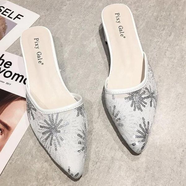 

arrival dress shoes shallow women sandals summer pointed toe ladies mesh beach slippers zapatillas mujer, Black