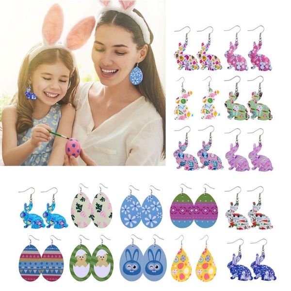 

dangle & chandelier 2021 12 pairs easter faux leather earrings flower egg trend, Silver
