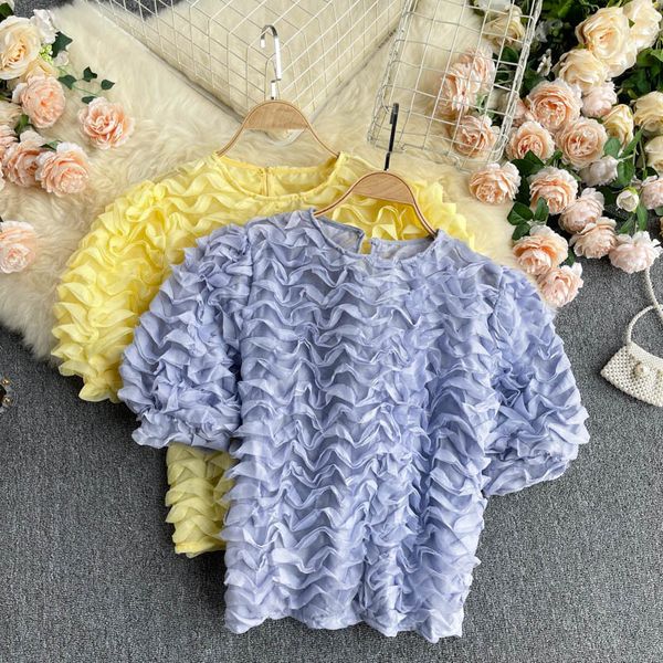 

women's knits & tees women fashion wave pattern short sleeve 2021 round neck solid color blusas rojas mujer blouse cloth, White