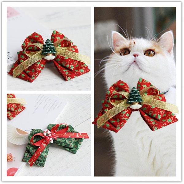 

cat dog adjustable christmas tree candy cane red bowknot comfortable to wear pet cute festive bow collar protective neck strap collars & lea