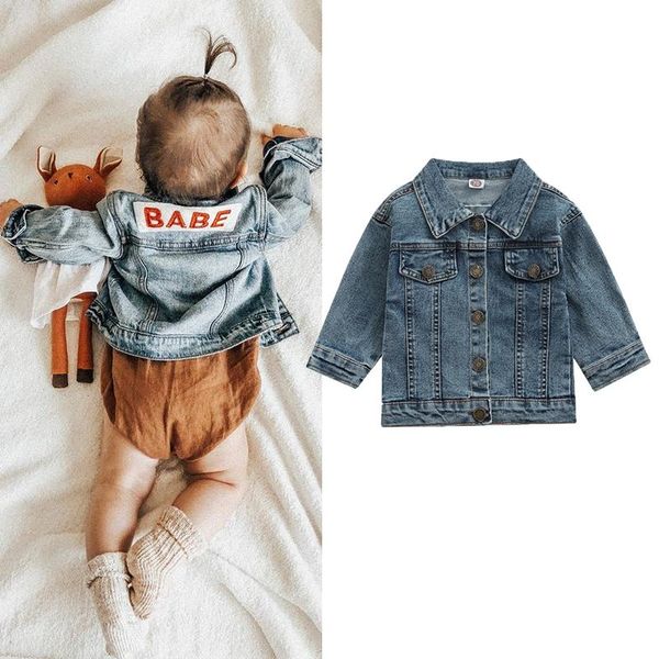 

jackets 0-4y autumn fashion baby girls jacket outfits back letter printed long sleeve single breasted denim coats for children, Blue;gray