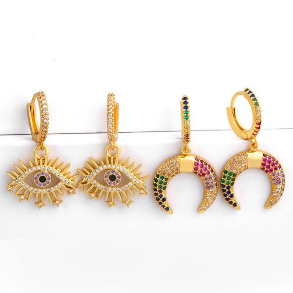 

hoop & huggie crystal turkish evil eye earrings for women personality rhinestones trend drop jewelry boho fashion, Golden;silver