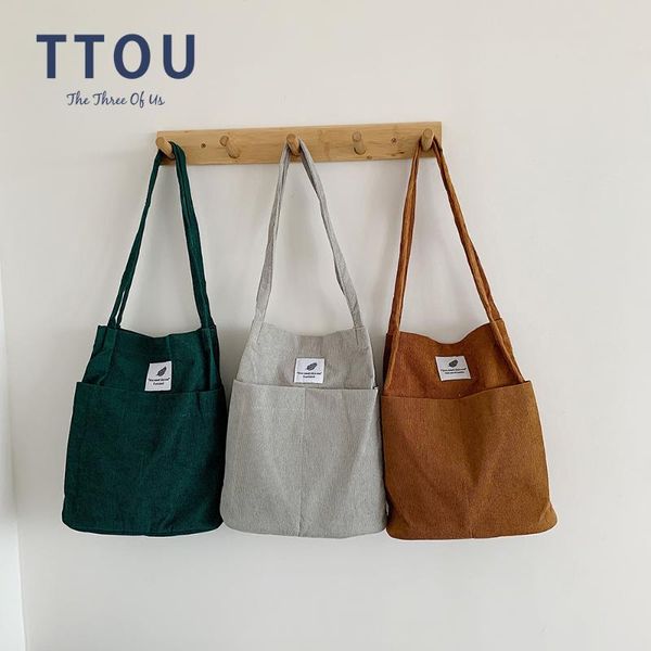 

evening bags for women winter corduroy snap button shoulder bag large capacity solid shopping reusable foldable tote female handbags