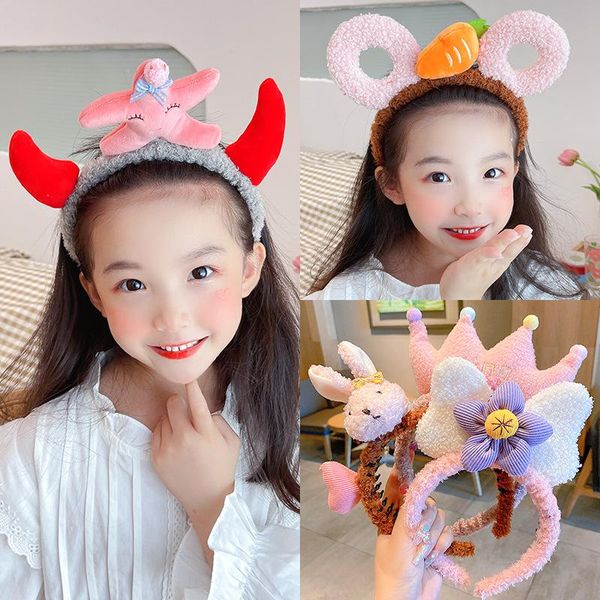 

hair accessories higoodchildren's headdress girl bowknot hairpin qiu dong cute plush hoop pressure starfish washing head female, Slivery;white