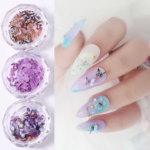 1 scatola 3D paillettes per unghie a farfalla nail art fiocchi fette accessori gel UV fai da te fascino decorazioni per manicure 12 colori opzionali