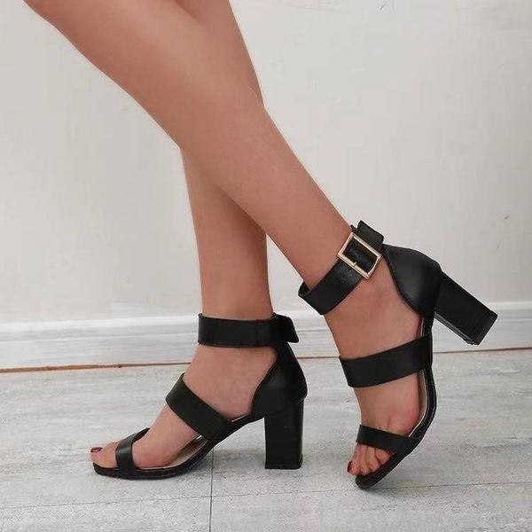 

sandals plus size 43 women summer high heel shoes woman fashion casual ankle strap sandalias de tacon solid for, Black