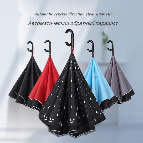

umbrellas double layers reverse umbrella rain women long handle men self stand inverted windproof women's