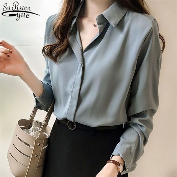 

autumn women fashion blouses solid plus size female clothes loose shirt long sleeve blouse simple ol feminine blusa 1181 40 210401, White