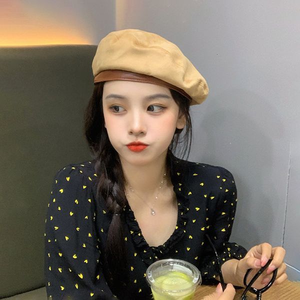 

fashion suede binding beret women's autumn and winter versatile net red designer painter bud hat, Blue;gray