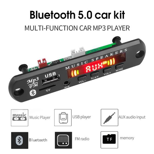 

wav bluetooth 5.0 decoder board 7v-18v wireless audio module color screen usb tf fm radio for car mp3 player accessories & mp4 players