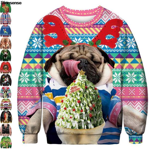 

men's sweaters ugly christmas sweater cute dog print holiday party xmas crewneck sweatshirt men women autumn pullover jumpers, White;black