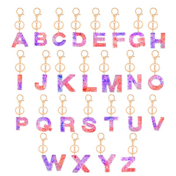 

creative 26 letter keychains english letter initial resin hanging handbag key ring pendent for women, Slivery;golden
