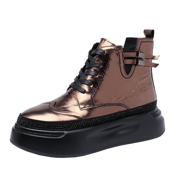 

boots leather women's round toe short 2021 autumn and winter platform, Black