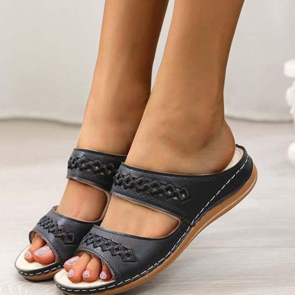 

women's sandals shoes retro flats woman beach party women fashion soft flat female non-slip breathable plus size, Black