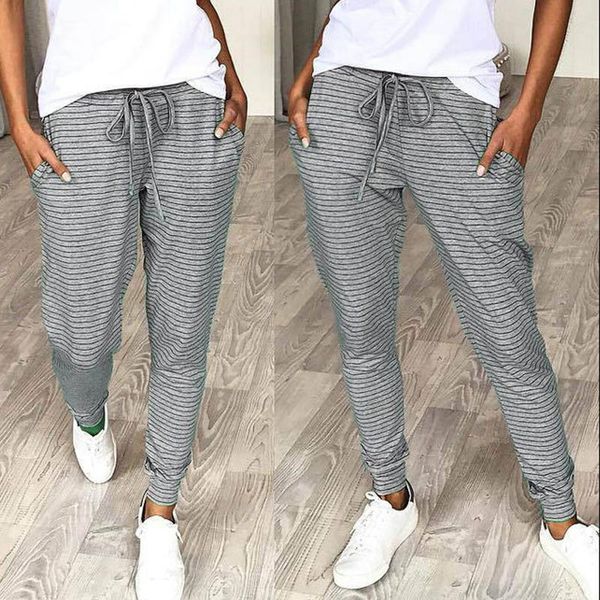 

women's pants & capris fashion womens long drawstring design striped pencil lady summer casual mid waist pant with pockets streetwear, Black;white
