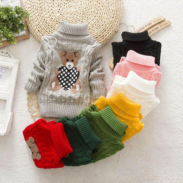 

pullover bear winter boy girl kid thick knitted bottoming turtleneck shirts baby high collar toddle crochet clothes outfits, Blue