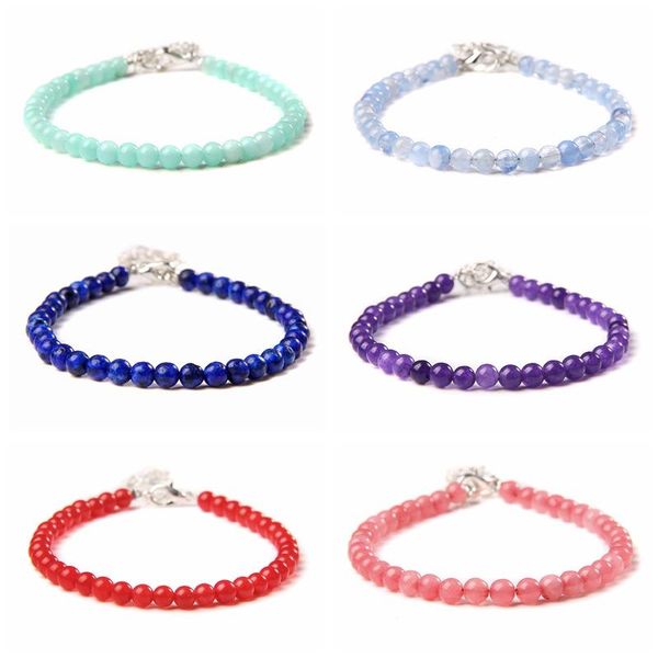 

beaded, strands fashion handmade 4mm chalcedony stone bracelet metal alloy lobster clasp jades beaded women men lucky energy jewelry, Black