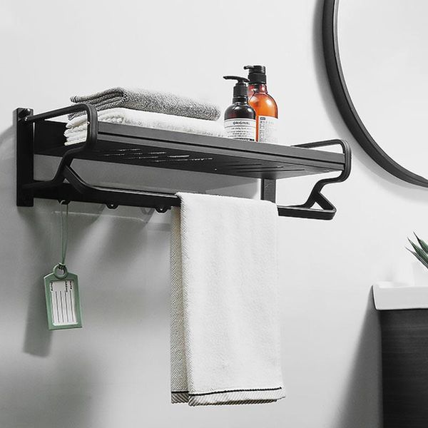 

towel racks bathroom holder wall mounted rail black/silver aluminum alloy shelf with hooks accessories nail free