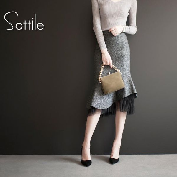 

skirts 2021 autumn and winter women fashion irregularities long bag, hip skirt, fishtail high waist lace knitted skirt, Black