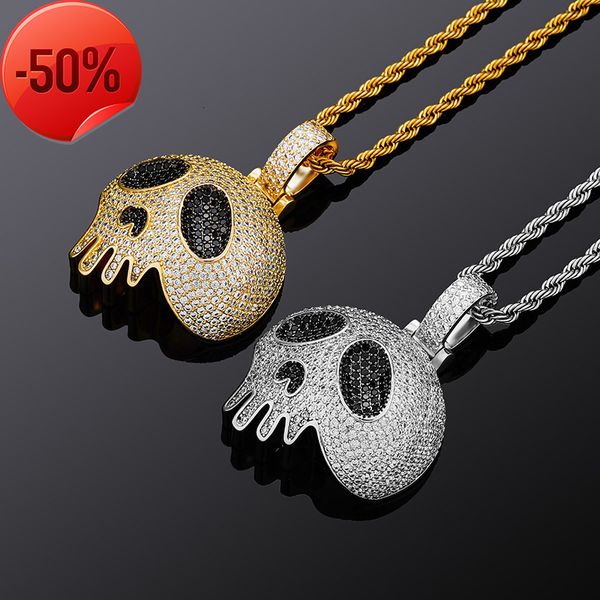 

hip hop halloween funny skull pendant necklace full of zircon men's and women's fashion accessories, Silver
