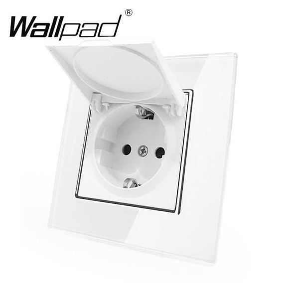 

1 gang dust cap wallpad white crystal glass panel 110v-250v schuko wall power socket eu with claws hook clips