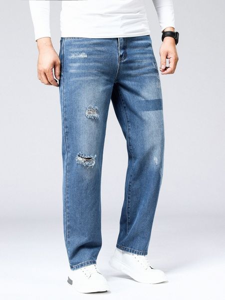 

men bleach wash ripped frayed cat scratch jeans e8rc#, Blue
