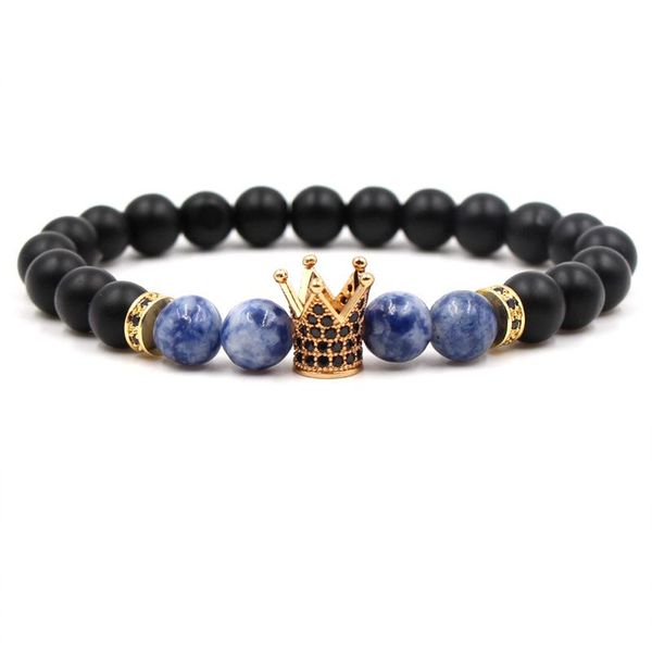 

natural stone bracelets jewelry crown accessories for men beads bracelet women hombres charm, Golden;silver