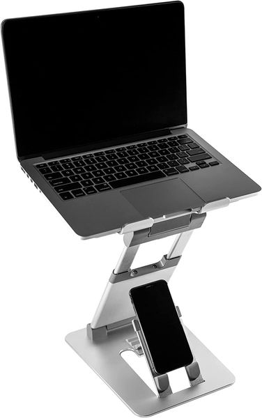 Minder Laptop Tower II Stand mit integriertem Smartphone-Stand, tragbarer Laptop- und Telefonständer, faltbarer Laptop-Stand, ergonomischer Stand