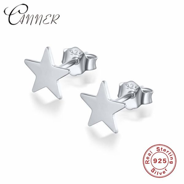 

stud canner 925 sterling silver solid star earrings for women prevent allergy brincos female pendientes wedding office, Golden;silver