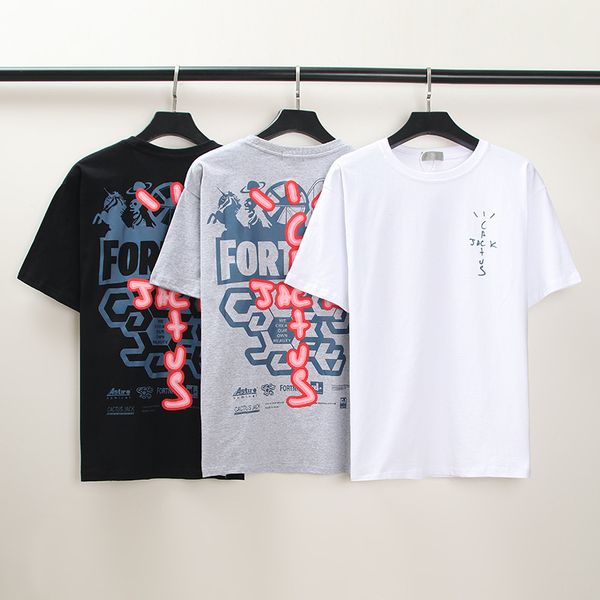 

high street fashion american brand travis scott fortress night same print men's and women's casual loose short sleeve t-shirt, White;black