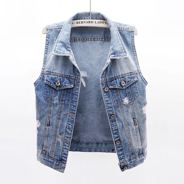 

women's vests spring summer korean hole denim vest women plus size harajuku short sleeveless jacket vintage jeans waistcoat g280, Black;white