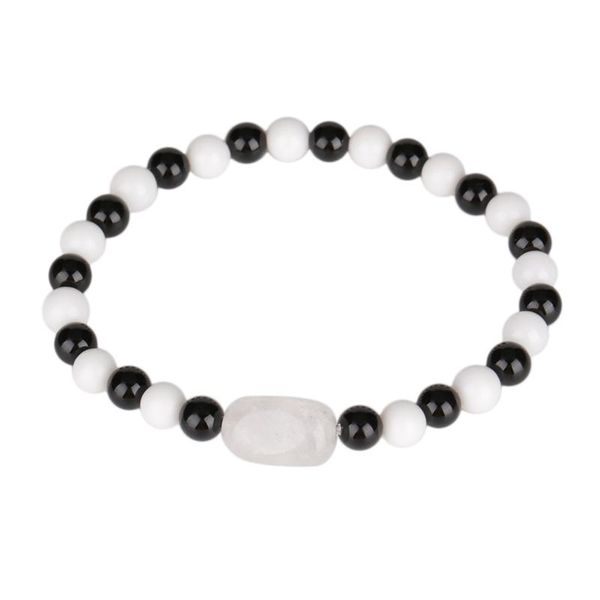 

beaded, strands 6mm black onyx alternate white glossy bead natural irregular translucent clear crystal stone charm beaded bracelet for man w