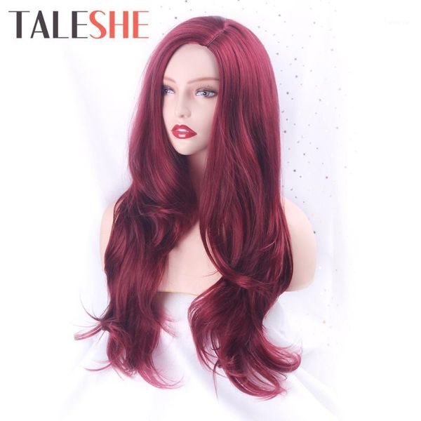 

long red wavy wigs synthetic natural side part heat resistant fiber hair for black women pink cosplay1