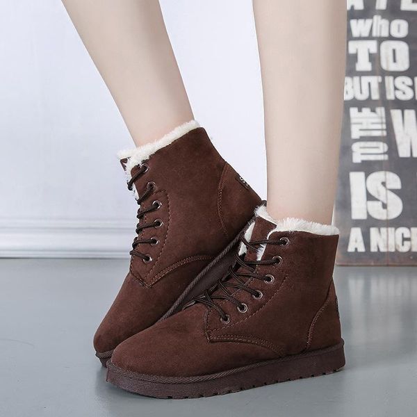 

boots women's winter snow flat laces 2021 platform ladies warm thick bottom shoes flock fur suede ankle women, Black
