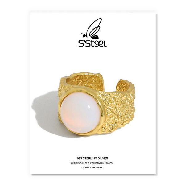 

s'steel luxury rings gift for women 925 sterling silver oval opal designer gold open ring bijoux femme argent fine jewellery cluster, Golden;silver
