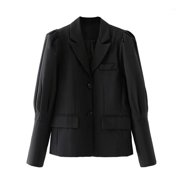 

women's suits & blazers streetwear women solid black ladies pleated jackets female chic notched collar coats, White;black