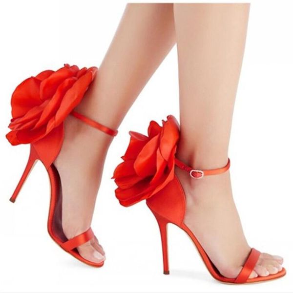 

satin flower decoration women sandals square toe thin heels stilettos female leather ankle strap woman, Black
